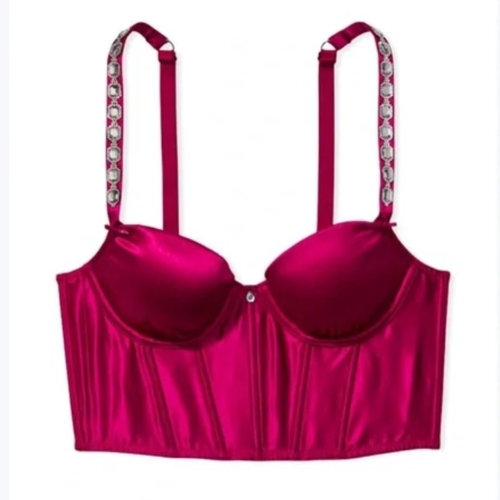 New! Victoria’s Secret satin jeweled strap bustier crop top red 4131